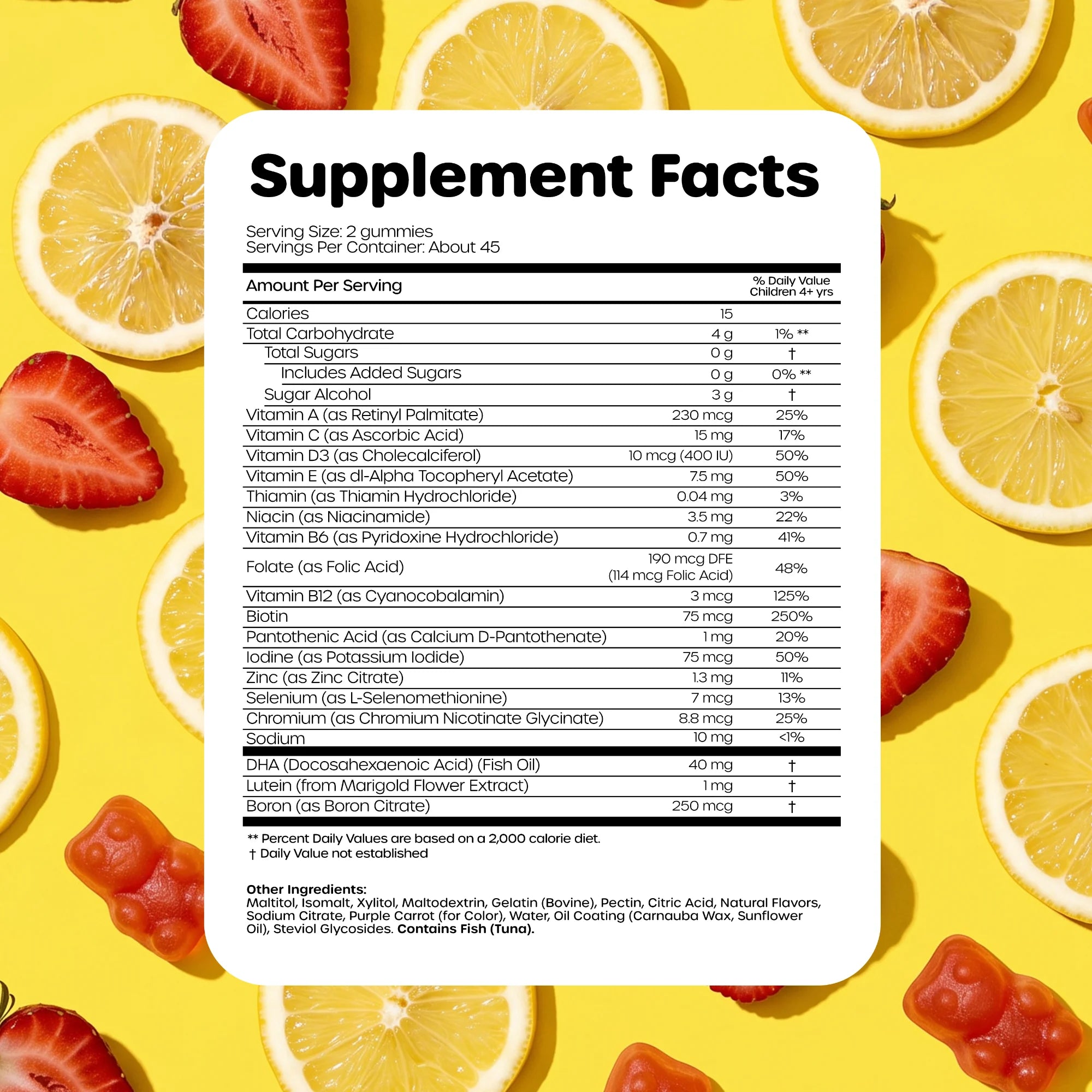 Multi Vitamin Gummy Supplement Facts Label