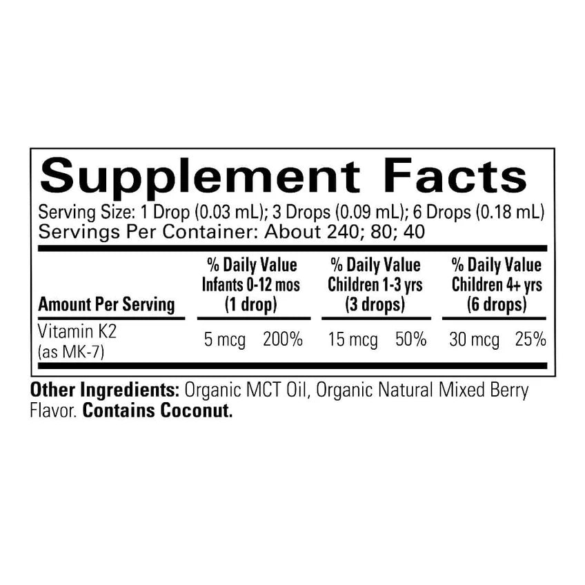 Organic Vitamin K2 Supplement Facts