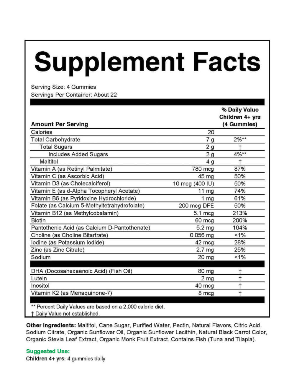 multi vitamin gummies supplement facts